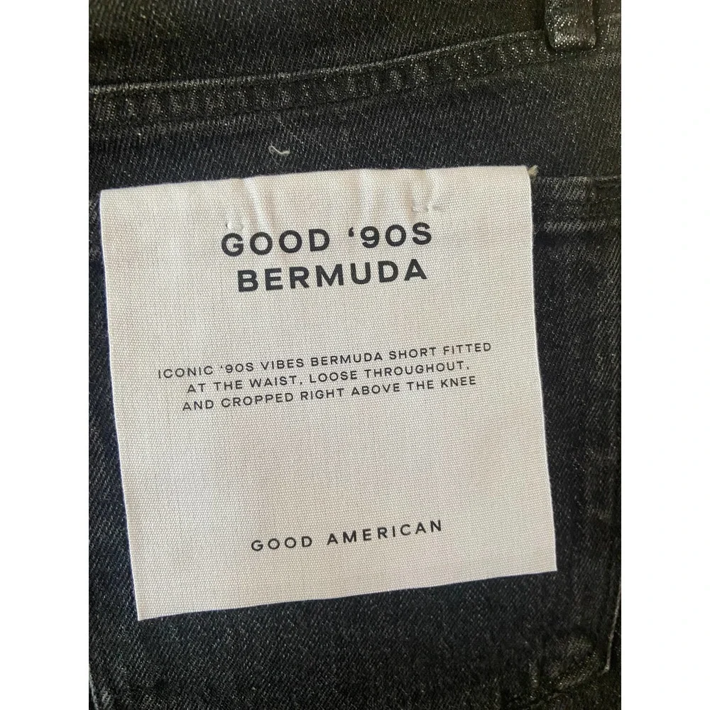 Black Denim Bermuda Shorts High Rise Raw Hem Good American Good 90s 00 24 New